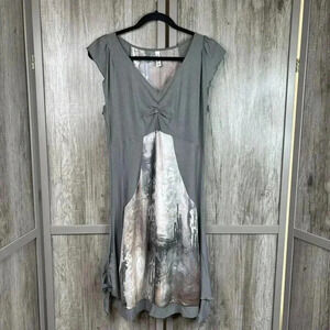 Deca Dress Sz 2 Art To Wear Gray Cap Sleeve V Neck